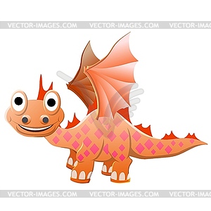 Cheerful, cute, winged dinosaur - vector image