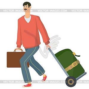 Man flew by plane to destination - vector clipart