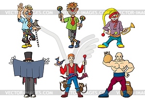Funny cartoon circus artist. Cheerful joyful - vector clipart