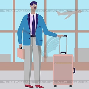Man flew by plane to destination - vector clip art