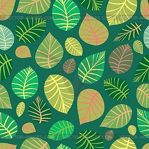 Variety of leaves on green background - vector image