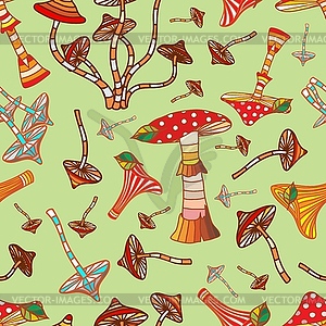 Seamless pattern with fancy mushrooms.  - vector image