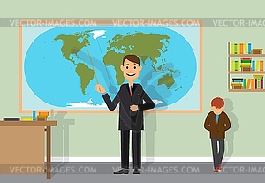 Teacher tells students about planet Earth - vector clipart