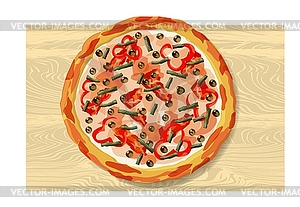 Tasty wholesome food. Real hot pizza - vector clipart