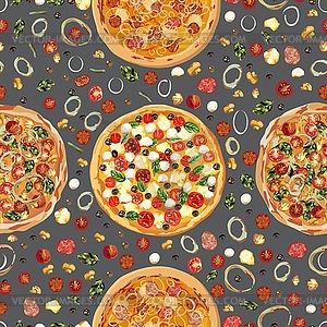 Tasty wholesome food. Real hot pizza. Seamless - vector clip art