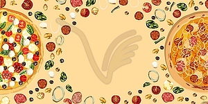 Tasty wholesome food. Real hot pizza - vector image