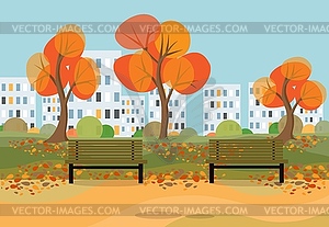 City park on an autumn warm day - vector image