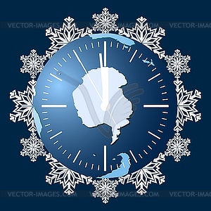 Clock dial on background of planet Earth - vector image