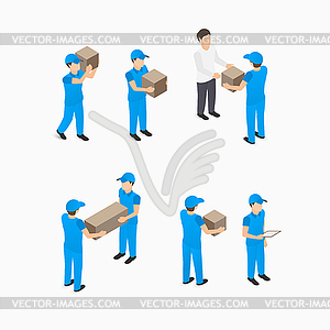 Set of delivery man with boxes - stock vector clipart