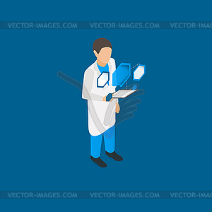 Scientist with tablet pc - vector clipart