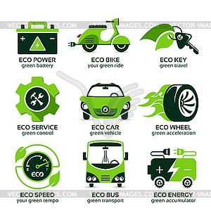 Flat icon set for green eco urban traffic - vector clipart