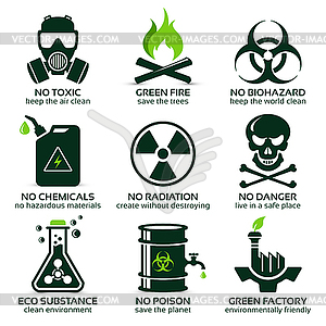 Плоский набор иконок для экологически чистой промышленности - векторный эскиз