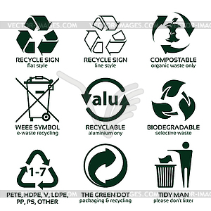 Flat icon set for green eco packaging - vector image