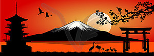 Mount Fuji at sunset - vector clipart