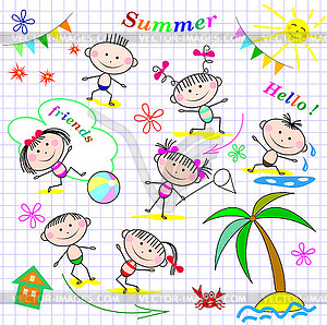 Cute cheerful kids - vector image