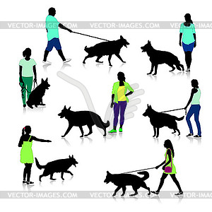 People with German Shepherd - vector image