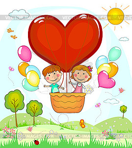 Children in balloon - vector clip art