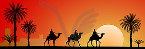 Camel caravan - color vector clipart