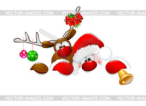 Санта-Клаус и олень - векторная иллюстрация