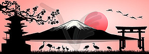 Mount Fuji, landscape - vector image