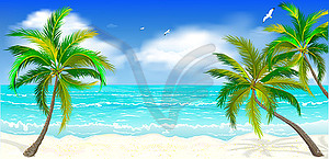 Tropical beach, palm trees - vector clipart