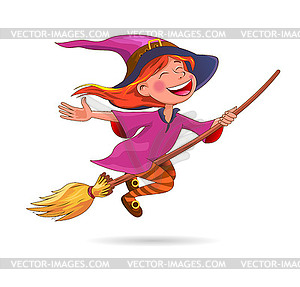 Halloween cute little witch - color vector clipart