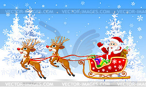 Santa on sleigh with deer  - vector image