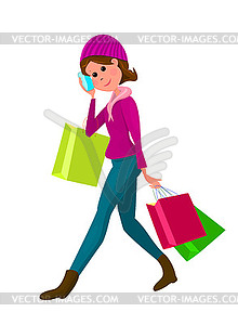 Young woman with shopping bags - vector image