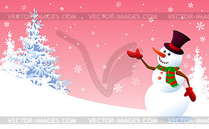 Snowman on background of pink sky - vector image