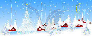 Village on Christmas Eve - vector image