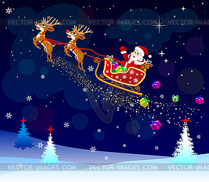 Santa with gifts on his sleigh - vector clipart