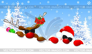 Симпатичные Санта и олень в очках - векторный клипарт EPS