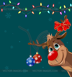 Cute deer with christmas decorations - vector clip art