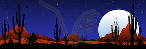 Лунная ночь в мексиканской пустыне - рисунок в векторе