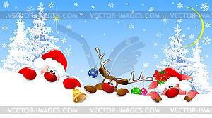 Санта, олень и поросенок в рождественскую ночь - векторный клипарт / векторное изображение