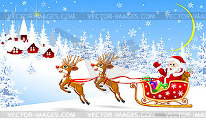 Santa on sleigh with deers welcomes - vector clipart
