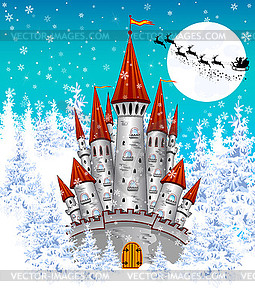 Castle in winter forest - vector image