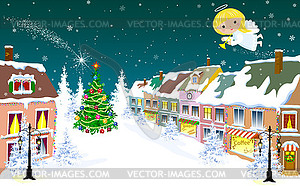 Christmas Angel in sky on Christmas Eve  - vector clip art