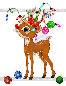 Deer with Christmas decorations. Deer and - vector clip art