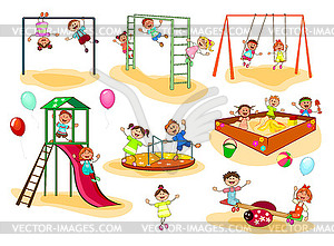 Little kids on playground - vector image