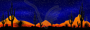 Звездная ночь над мексиканской пустыней - иллюстрация в векторном формате