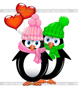 Little penguins with balloons - vector clipart / vector image