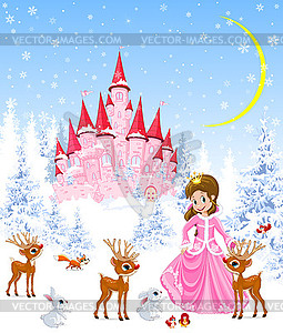 Little princess and deer - vector image