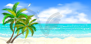 Tropical seascape with palm trees - vector image