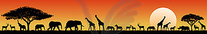 African savanna animals at sunset - vector clipart