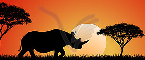 Дикий африканский носорог на закате - векторная графика