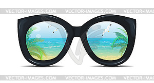 Summer sunglasses with reflection of tropical beach - vector clip art