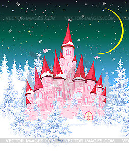 Princess castle winter night - vector image