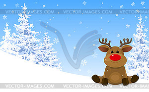 Cute deer in winter forest - vector clip art