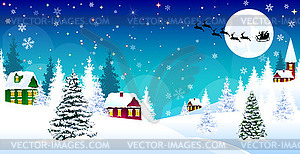 Рождество зима деревня ночь снег Санта - клипарт в векторе / векторное изображение